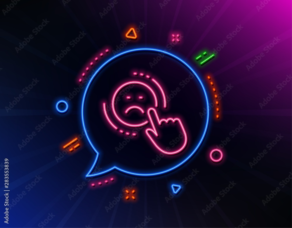 Dislike line icon. Neon laser lights. Negative feedback rating sign. Customer satisfaction symbol. Glow laser speech bubble. Neon lights chat bubble. Banner badge with dislike icon. Vector