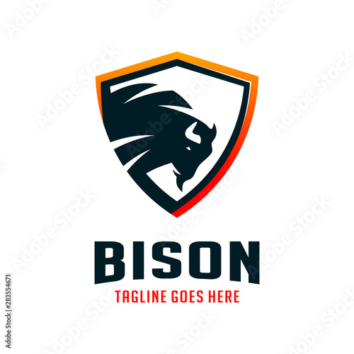 bison shield logo design template
