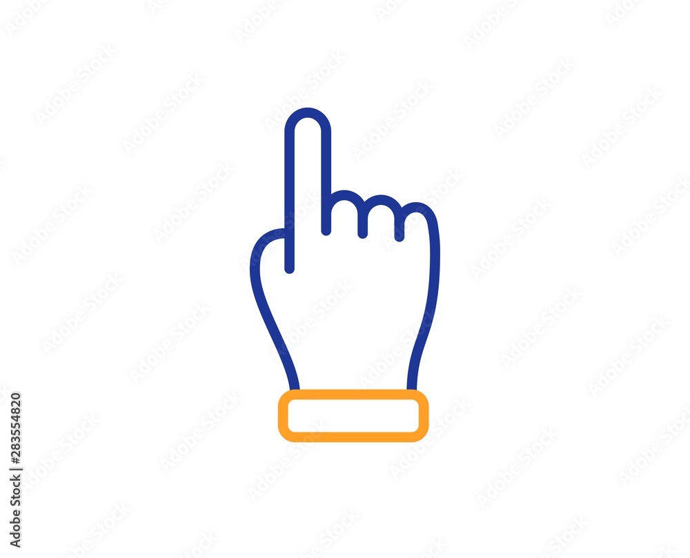 One finger palm sign. Click hand line icon. Direction gesture symbol. Colorful outline concept. Blue and orange thin line click hand icon. Vector One finger palm sign. Click hand line icon. Direction gesture symbol. Colorful outline concept. Blue and orange thin line click hand icon. Vector