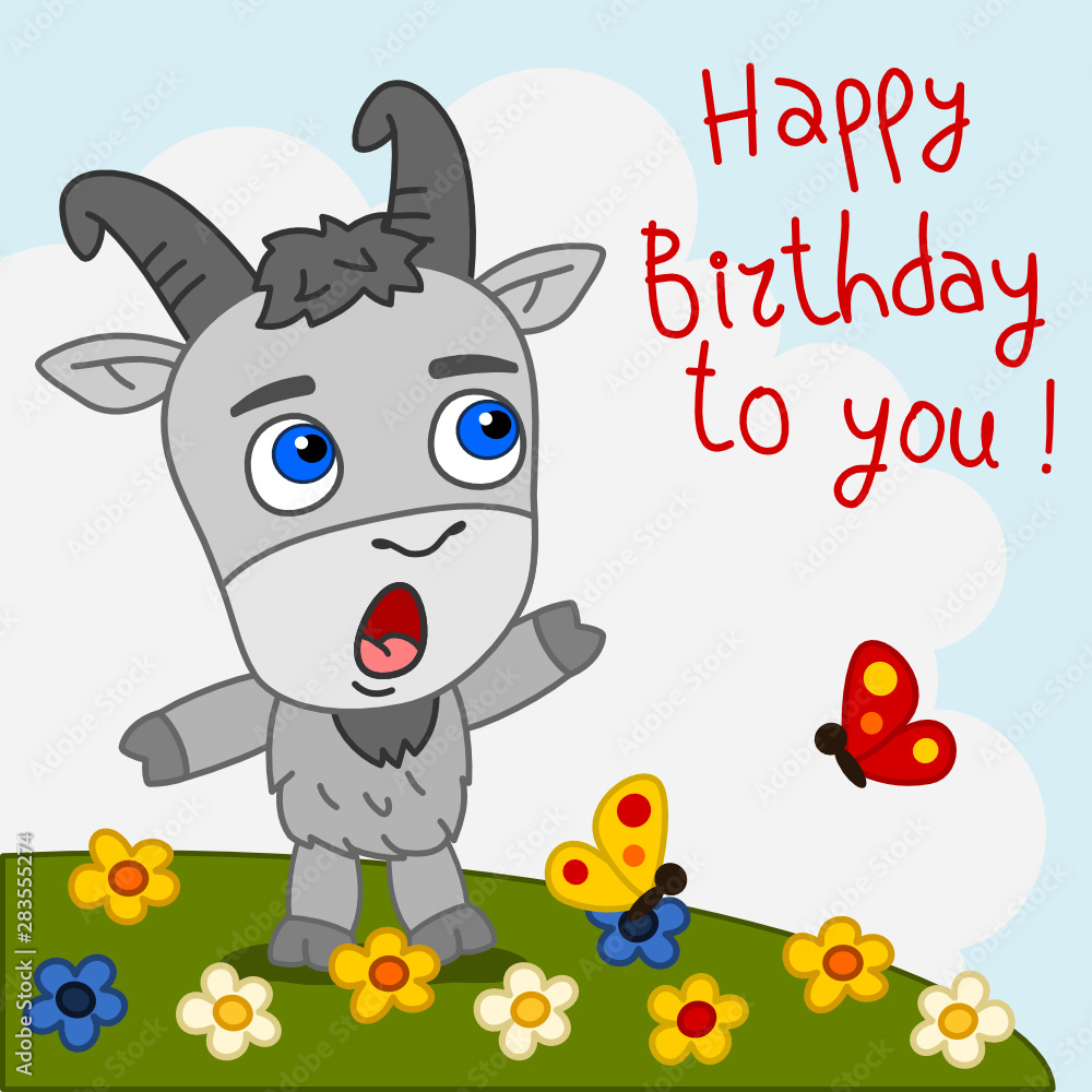 Funny goat singing song Happy birthday to you - greeting card Stock Vector  | Adobe Stock