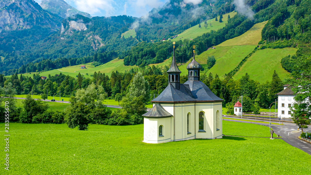 Small chapel in a valley in the Swiss Alps - beautiful Switzerland