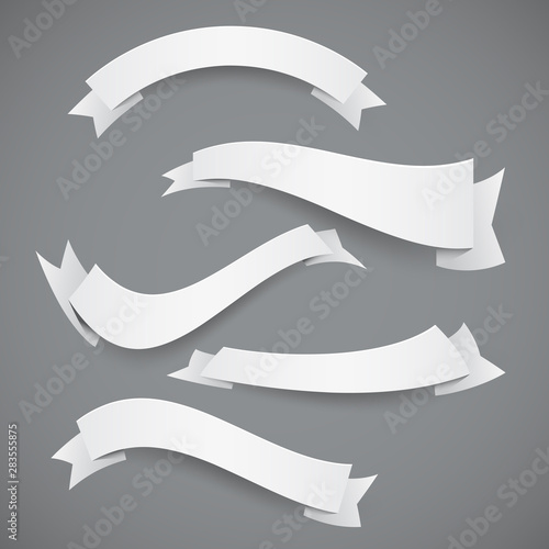 Set of White Paper Wavy Ribbons or Flags