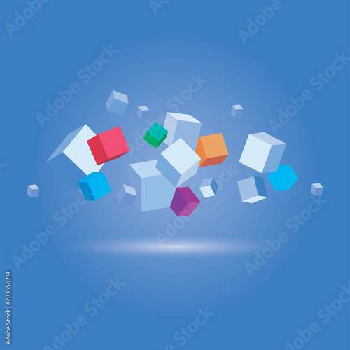 Abstract poligonal background. 3d render illustration. Geometric background with low-poly elements © Bhaveshbhai
