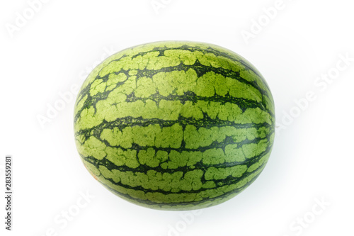 Watermelon with striped peel on a white isolated background. Variety of watermelon yellow