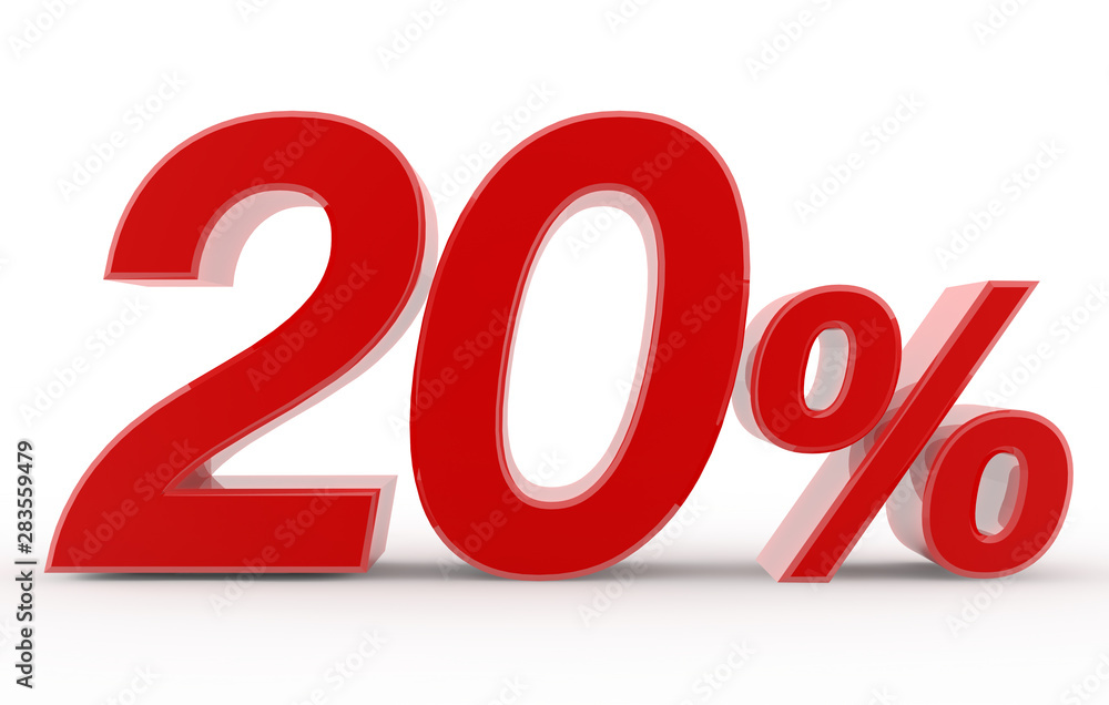 20 percent on white background illustration 3D rendering 20 percent on white background illustration 3D rendering