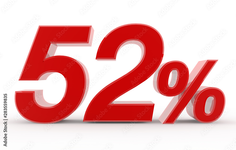 52 percent on white background illustration 3D rendering 52 percent on white background illustration 3D rendering