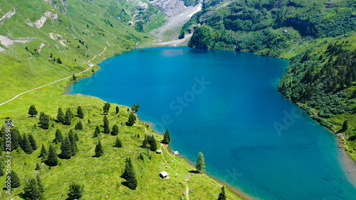 Romantic mountain lake in the Swiss Alps - amazing Switzerland from above