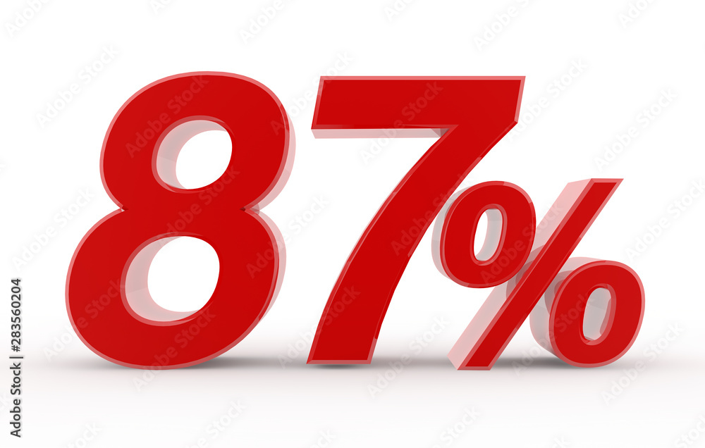 87 percent on white background illustration 3D rendering 87 percent on white background illustration 3D rendering