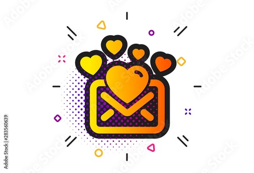 Valentines Message correspondence sign. Halftone circles pattern. Love Mail icon. E-mail symbol. Classic flat love Mail icon. Vector