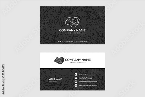 topographic map contour business card template. Perfect for business and creative people. Serious and strict style. Fashionable and modern design. black and white background. identity card