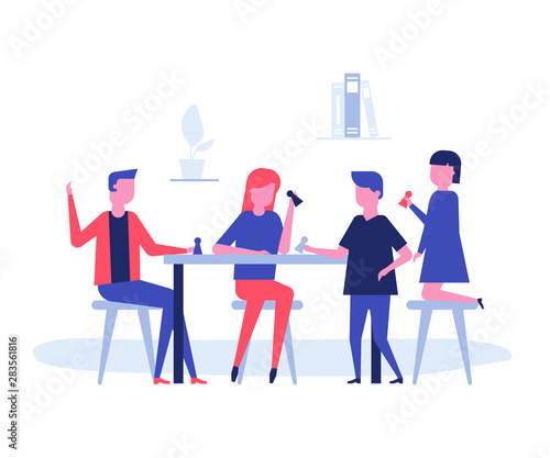 Children playing a board game - flat design style illustration