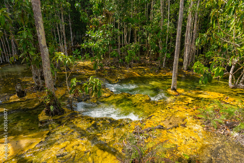 Fototapeta Naklejka Na Ścianę i Meble -  Emerald Pool (Sra Morakot) in Krabi province, Thailand. Beautiful nature scene of crystal clear blue water in tropical rainforest.