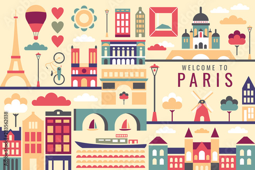 Vector illustration of city in paris, flat design concept