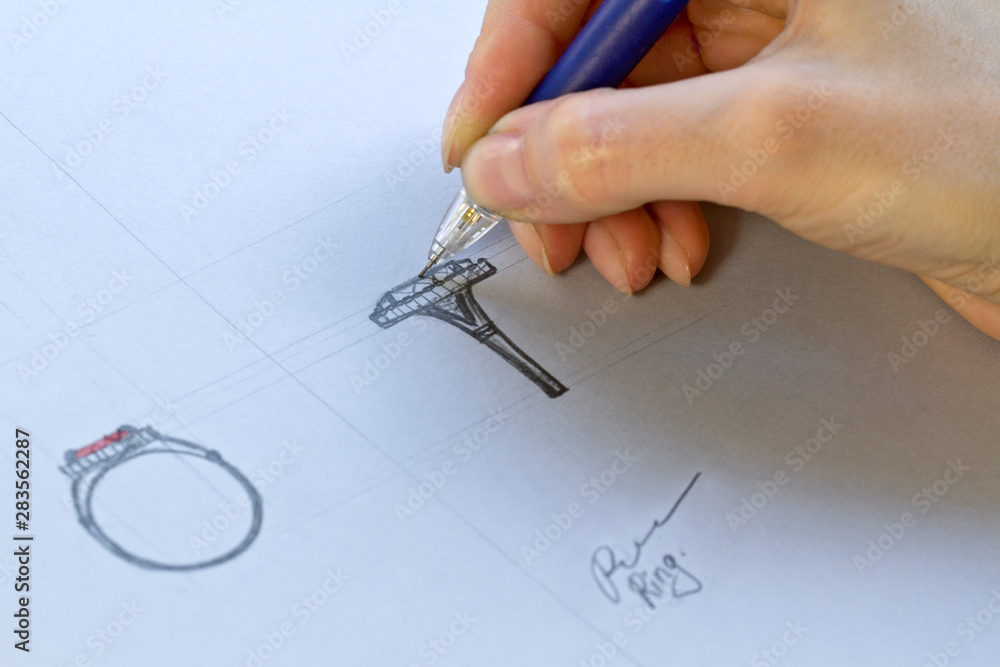 Drawing Jewelry Design. Artist designer drawing sketch jewelry on paper . Hand made. Drawing Jewelry Design. Artist designer drawing sketch jewelry on paper . Hand made.