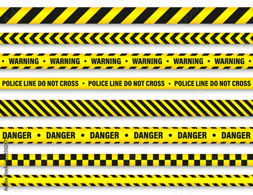 Yellow And Black Barricade Construction Tape. Police Warning Line. Brightly Colored Danger or Hazard Stripe. Vector illustration. © 32 pixels