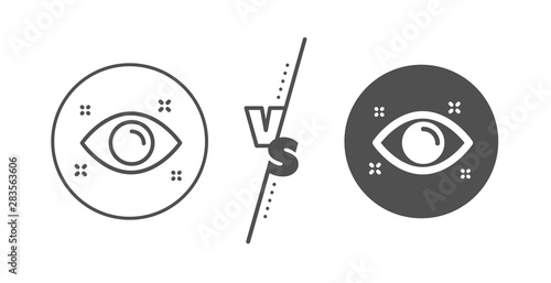 Oculist clinic sign. Versus concept. Health eye line icon. Optometry vision symbol. Line vs classic health eye icon. Vector