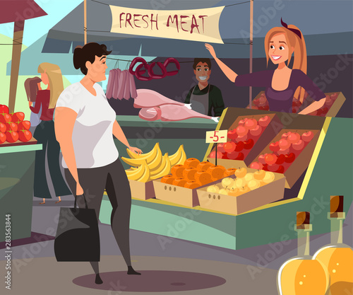 Farmers market flat vector illustration