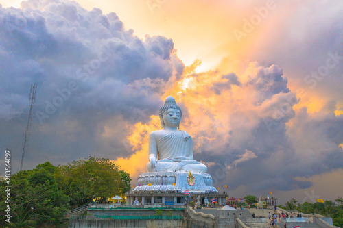Phuket big Buddha in orange sky