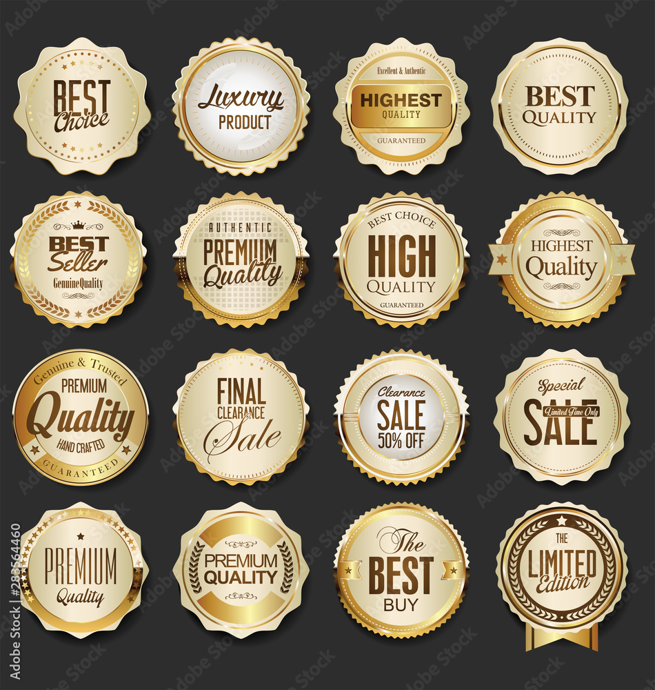 Collection of luxury golden design elements badges labels and laurels