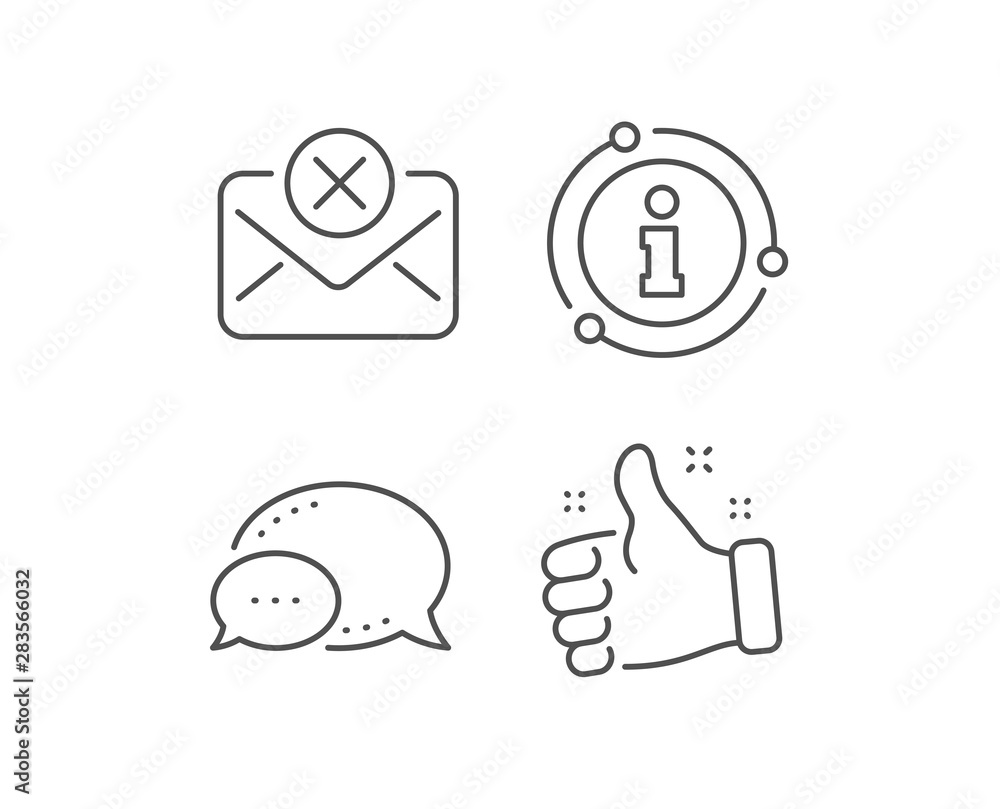 Reject mail line icon. Chat bubble, info sign elements. Delete message sign. Decline web letter. Linear reject mail outline icon. Information bubble. Vector Reject mail line icon. Chat bubble, info sign elements. Delete message sign. Decline web letter. Linear reject mail outline icon. Information bubble. Vector