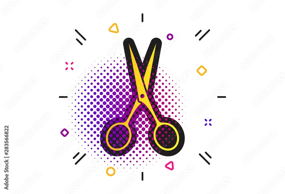 Scissors hairdresser sign icon. Halftone dots pattern. Tailor symbol. Classic flat scissors icon. Vector Scissors hairdresser sign icon. Halftone dots pattern. Tailor symbol. Classic flat scissors icon. Vector