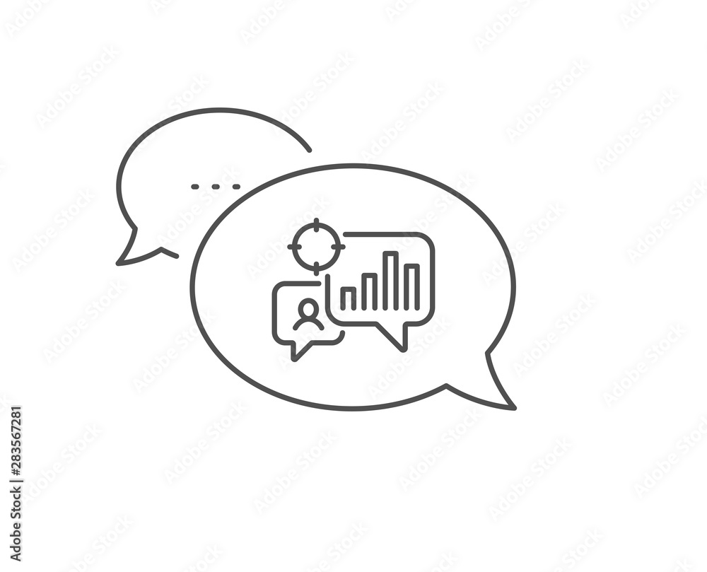 Seo statistics line icon. Chat bubble design. Search engine optimization sign. Analytics chart symbol. Outline concept. Thin line seo statistics icon. Vector Seo statistics line icon. Chat bubble design. Search engine optimization sign. Analytics chart symbol. Outline concept. Thin line seo statistics icon. Vector
