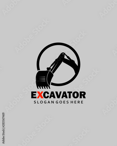 Excavator logo template vector. Heavy equipment logo vector for construction company.