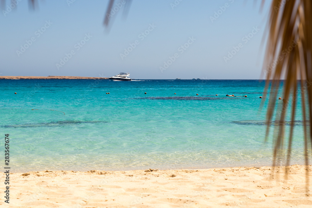 view from beach of Mahmya island red sea egypt