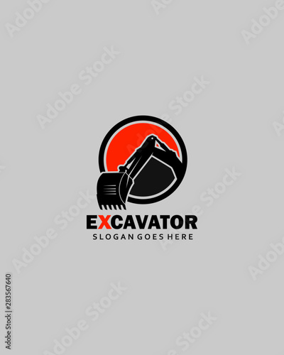 Excavator logo template vector. Heavy equipment logo vector for construction company.