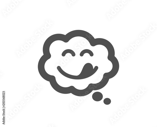 Emoticon with tongue sign. Yummy smile icon. Comic speech bubble symbol. Classic flat style. Simple yummy smile icon. Vector