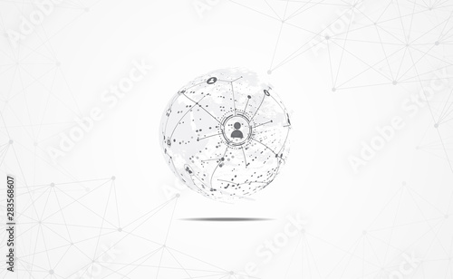 Connection abstract global world map dot line triangle and points concept business global network connection. Vector Illustration on hi tech gray background network.Vector illustration