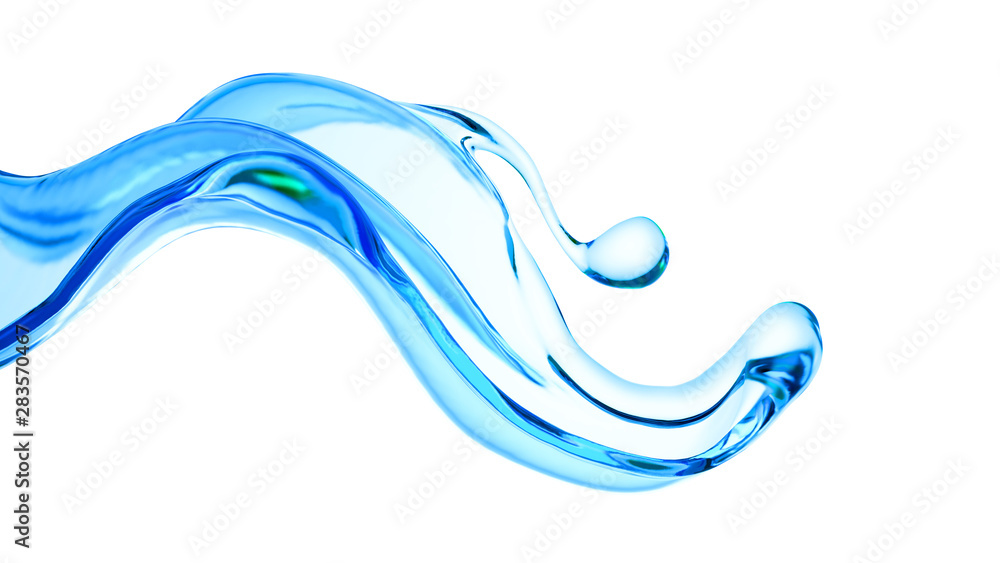 Splash of clear blue liquid, water. 3d illustration, 3d rendering.