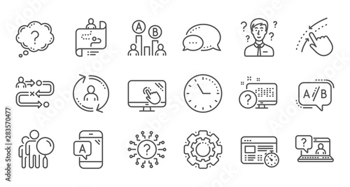 UX line icons. AB testing, Journey path map and Question mark. Quiz test linear icon set. Quality line set. Vector