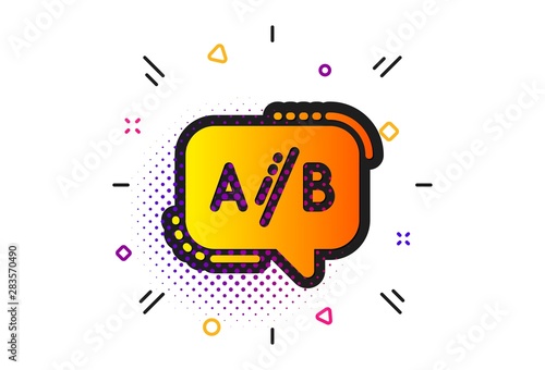 Ui test chat bubble sign. Halftone circles pattern. Ab testing icon. Classic flat ab testing icon. Vector