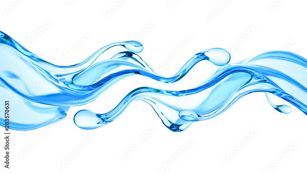 Splash of clear blue liquid, water. 3d illustration, 3d rendering. Splash of clear blue liquid, water. 3d illustration, 3d rendering.