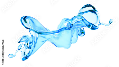 Splash of clear blue liquid, water. 3d illustration, 3d rendering.