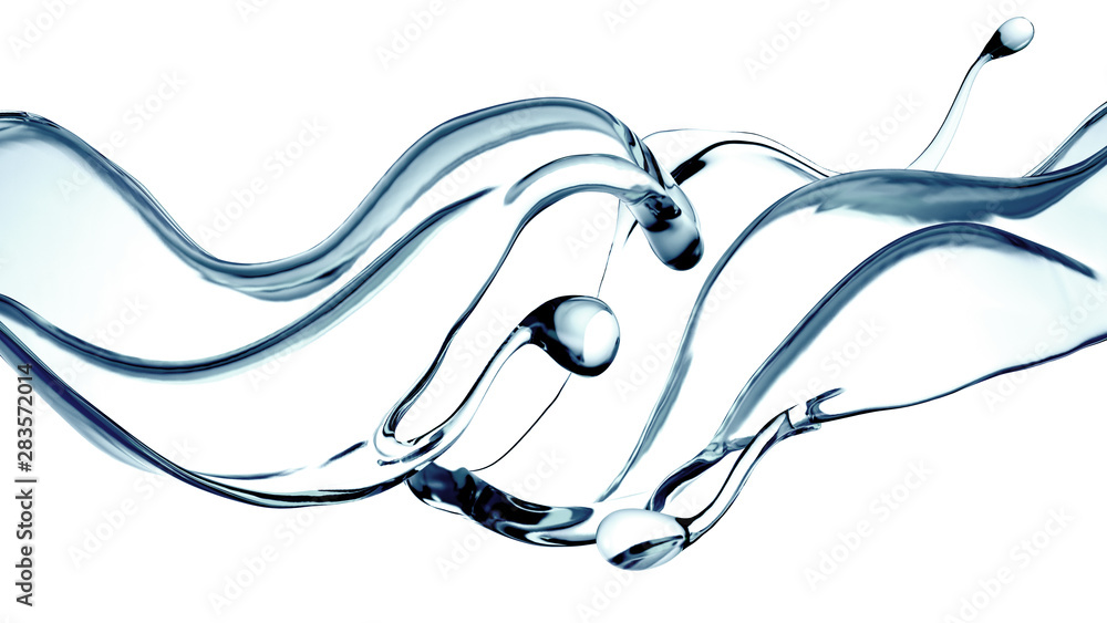Splash of clear blue liquid, water. 3d illustration, 3d rendering.