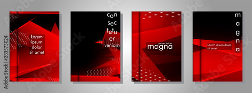 set the triangle background light header banner. Abstract composition of 3D triangles. Modern geometric red insulated black background