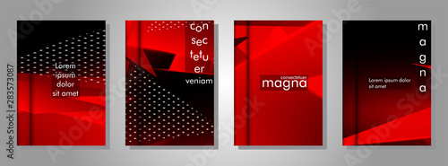set the triangle background light header banner. Abstract composition of 3D triangles. Modern geometric red insulated black background