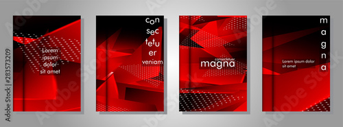 set the triangle background light header banner. Abstract composition of 3D triangles. Modern geometric red insulated black background