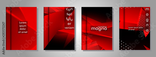 set the triangle background light header banner. Abstract composition of 3D triangles. Modern geometric red insulated black background