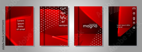 set the triangle background light header banner. Abstract composition of 3D triangles. Modern geometric red insulated black background