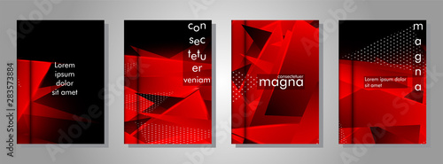 set the triangle background light header banner. Abstract composition of 3D triangles. Modern geometric red insulated black background