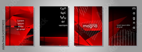 set the triangle background light header banner. Abstract composition of 3D triangles. Modern geometric red insulated black background