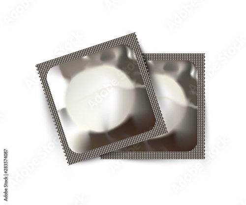 Two condoms package on white background. Safe sex and reproductive health vector concept.