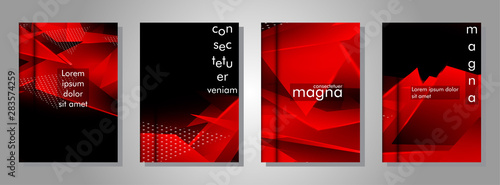 set the triangle background light header banner. Abstract composition of 3D triangles. Modern geometric red insulated black background