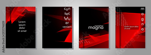set the triangle background light header banner. Abstract composition of 3D triangles. Modern geometric red insulated black background