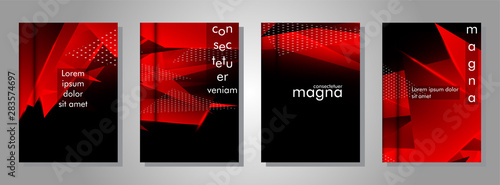 set the triangle background light header banner. Abstract composition of 3D triangles. Modern geometric red insulated black background