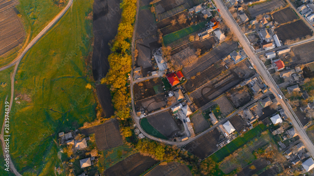 Fototapeta premium A picturesque shot of a village, aerial view.