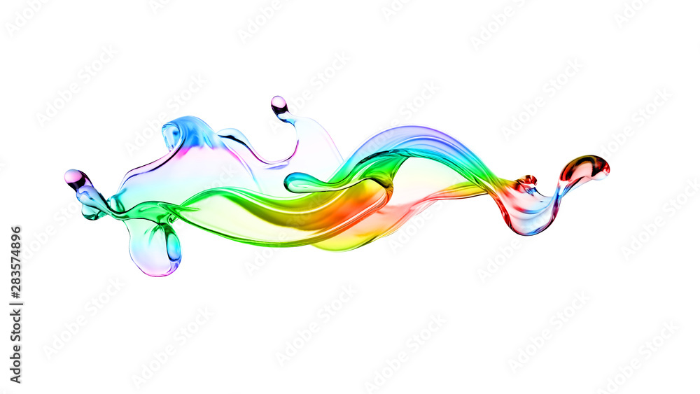Splash of multi-colored transparent liquid. 3d illustration, 3d rendering. Splash of multi-colored transparent liquid. 3d illustration, 3d rendering.